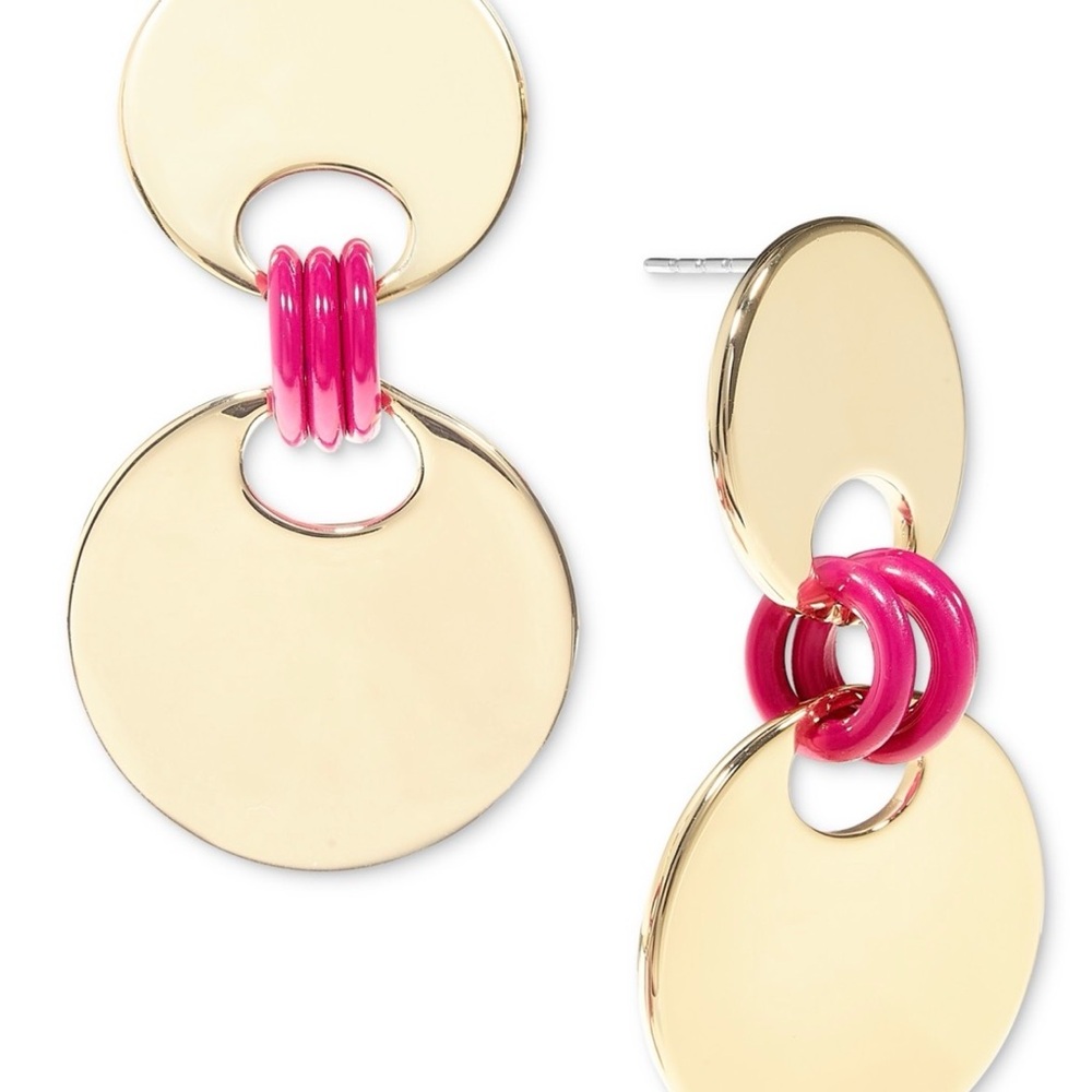 On 34th Gold-Tone Disc & Color Ring Drop Earrings, Created for Macy's - Pink